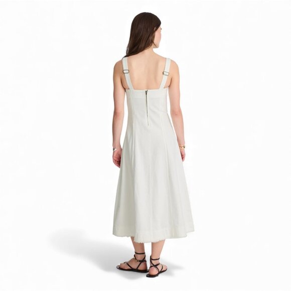 CLEAROUT Madewell Denim Scoopneck Midi Dress in Pure White Wash Size Large - Picture 3 of 14